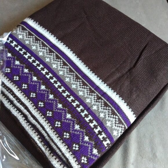 NWT Liz Claiborne NY~Brown & Purple Fair Isle Decorative Throw Blanket 50 x 70 - Picture 6 of 6